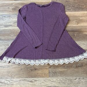 Wekili Purple Long Sleeve Top with Lace Hem